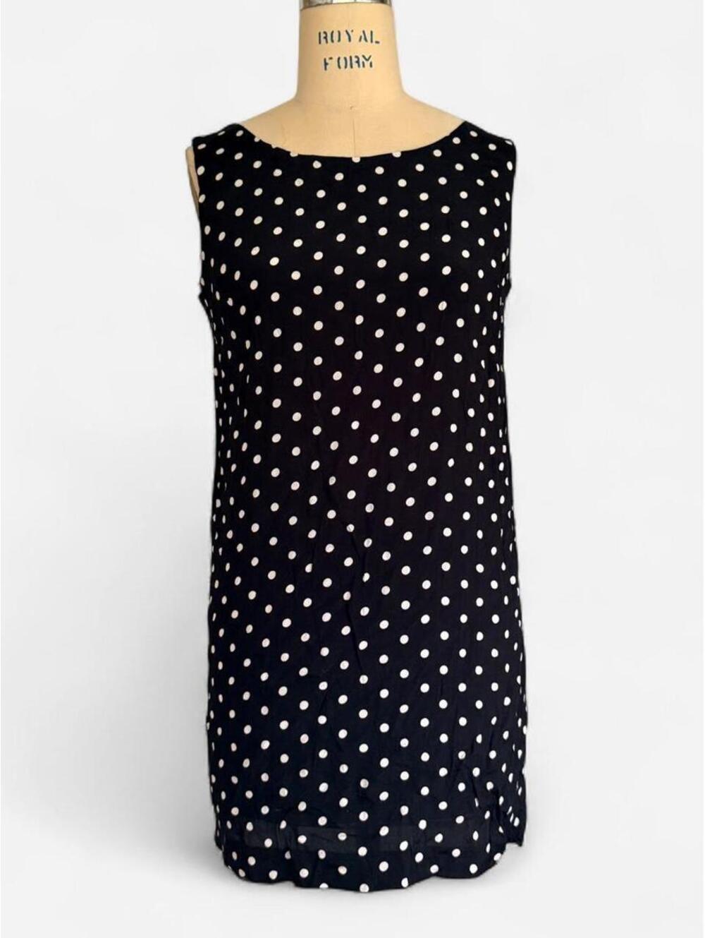 Vintage 90s Polka Dot Sleeveless Shift Dress in Black